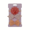 Baby 3 Piece Bow And Flower Headband Set Bud Colour