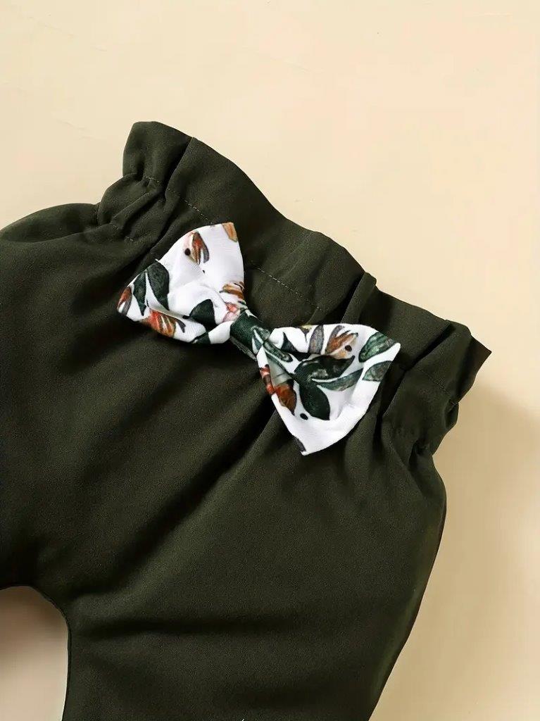Baby Floral Print Ruffle Sleeve Bodysuit And Bow Pants Set