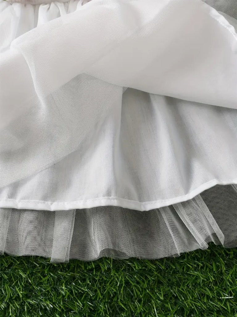 Baby Flower Waist Decor White Dress