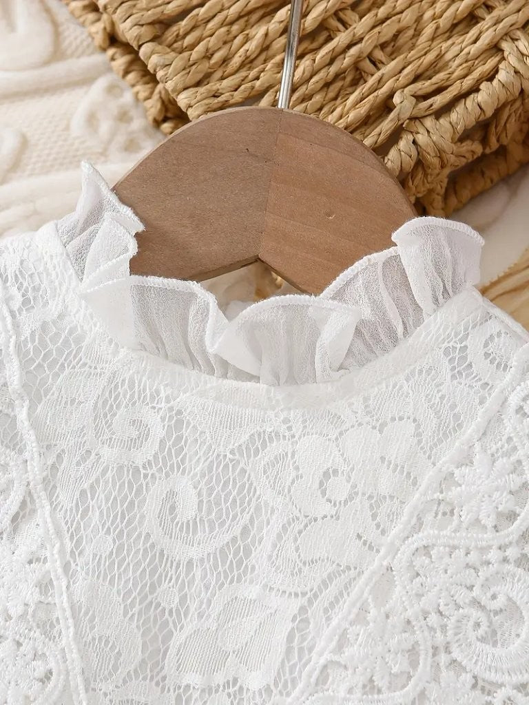 Baby Elegant Ruffle Collar Lace Long Sleeve Dress White
