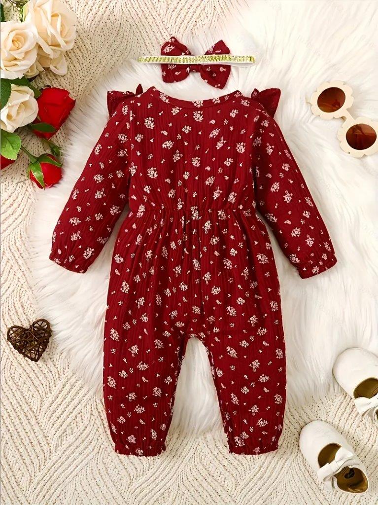 Baby Bow Flower Pattern Romper Set
