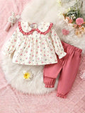 Baby Floral Doll Collar Top With Pants Set