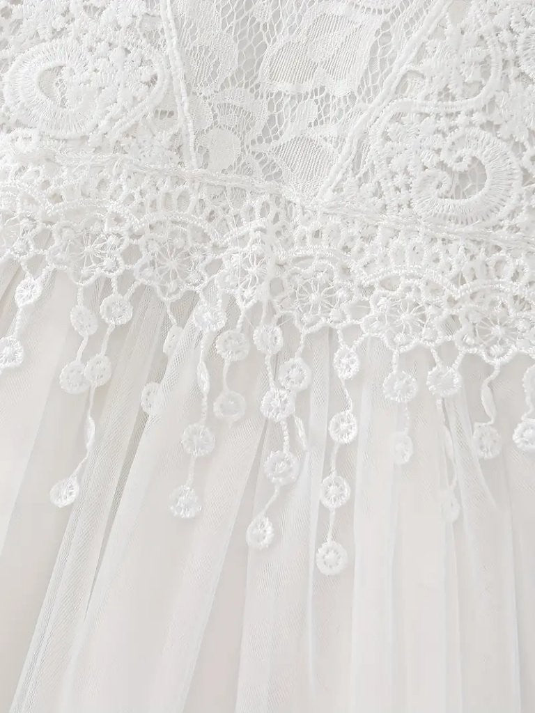 Baby Elegant Ruffle Collar Lace Long Sleeve Dress White
