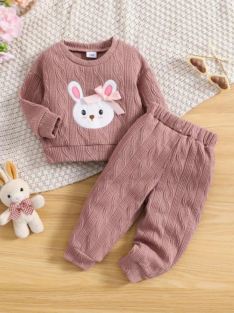 Baby Cute Bunny Cartoon Pullover And Pants Set