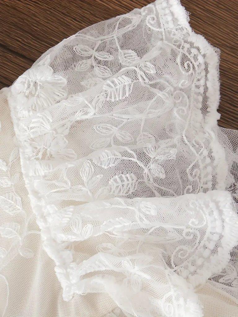Baby Apricot Floral Embroidery Mesh Dress