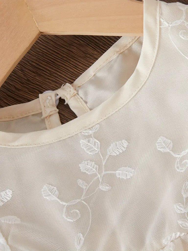 Baby Apricot Floral Embroidery Mesh Dress