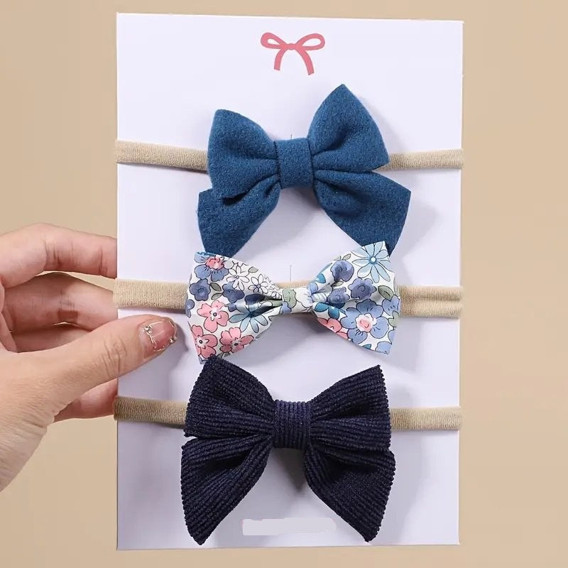 Baby 3 Piece Cute Bow Headband Set Blue