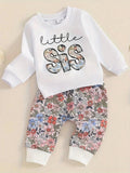 Baby Little Sis Letter Pullover And Pants Set