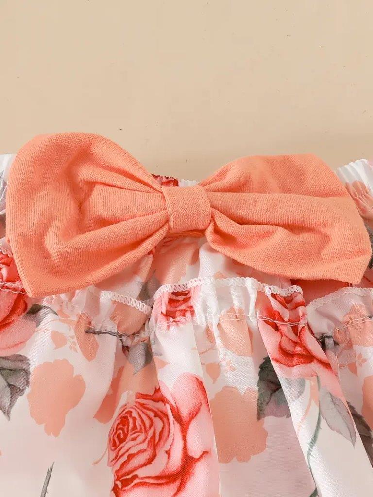 Baby Ruffle Bodysuit And Flower Print Skirt Set