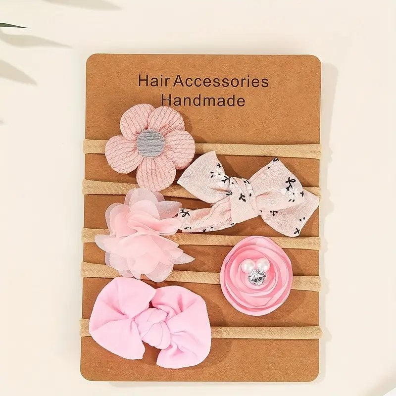 Baby 5 Piece Headband Set Pink