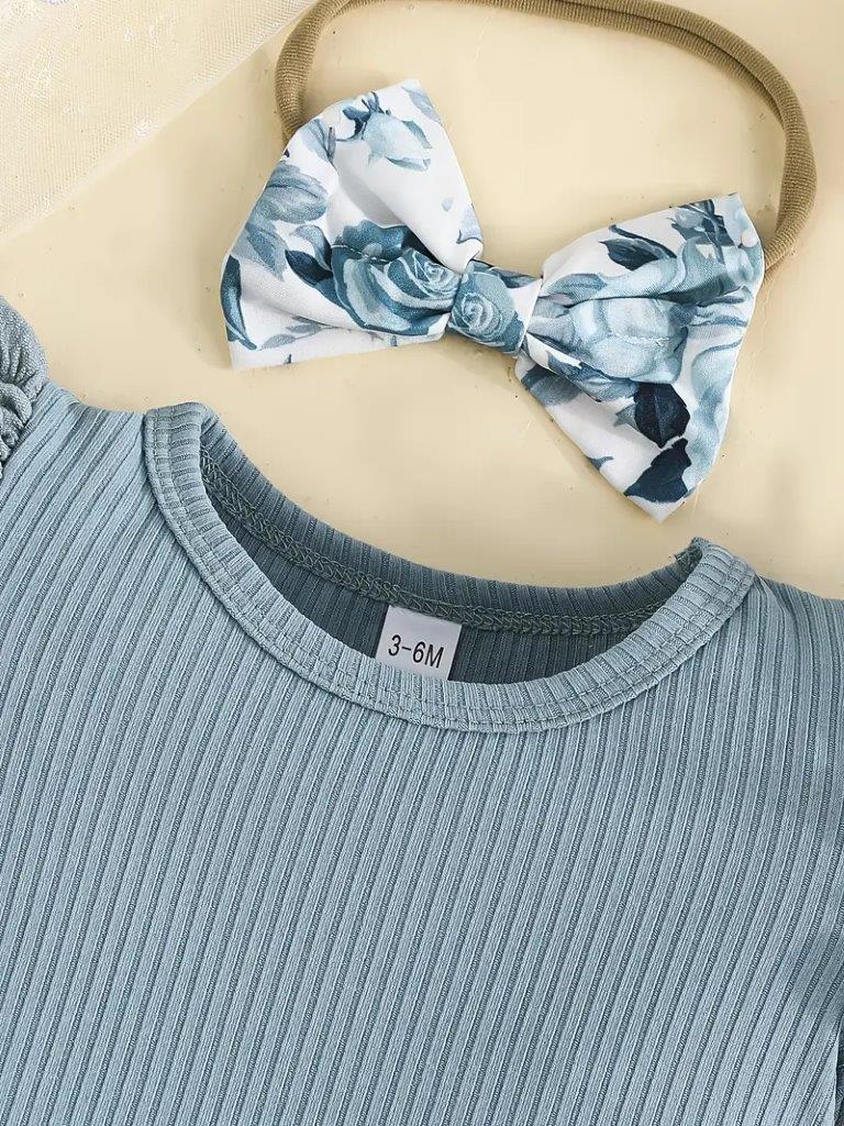 Baby Bubble Sleeve Bodysuit And Floral Shorts Set