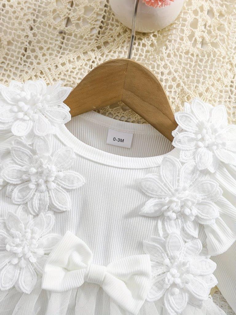 Baby White Lace Trim Bodysuit Dress