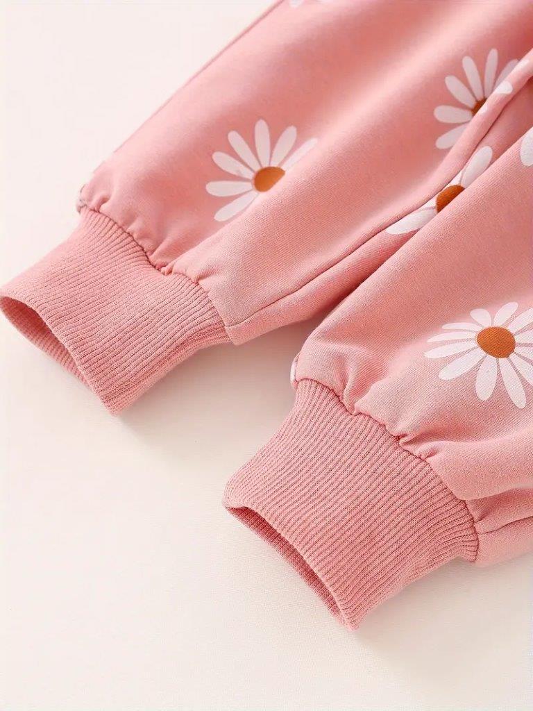 Baby Pink Daisy Ruffle Sleeve Pullover And Pants Set