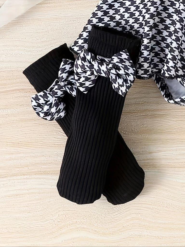 Baby 3 Piece Black And White Short Sleeve Bodysuit Dress Set