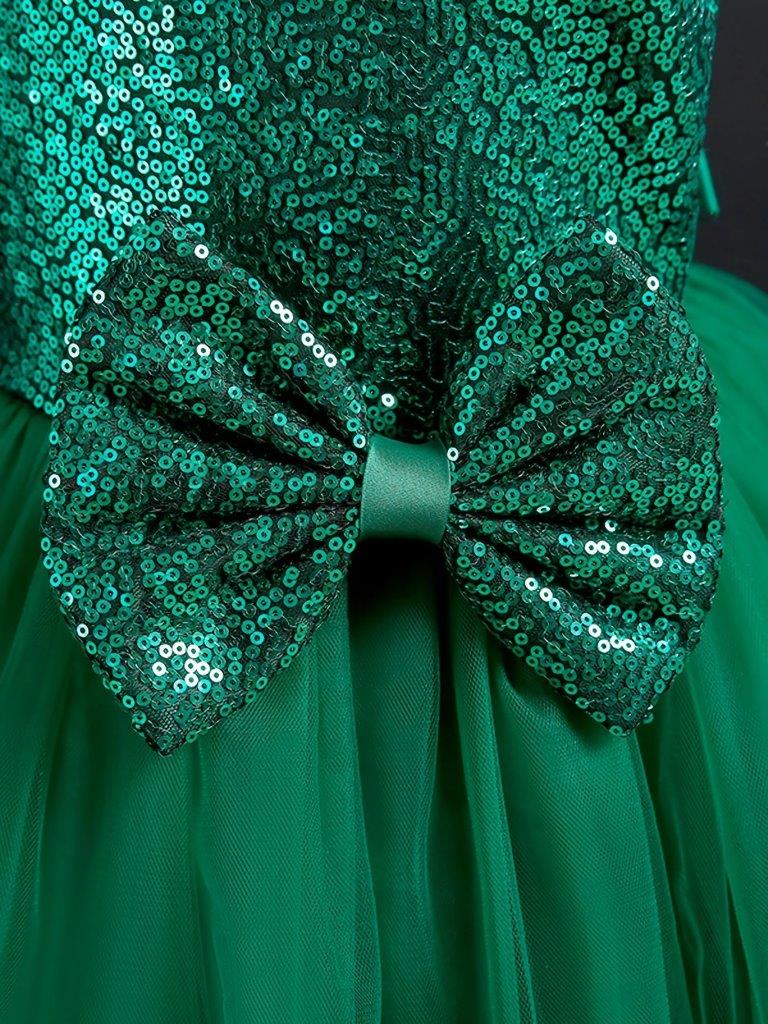 Baby Green Sequin Bow Princess Dress With Headband