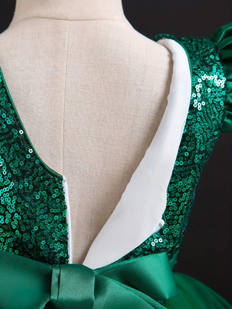 Baby Green Sequin Bow Princess Dress With Headband