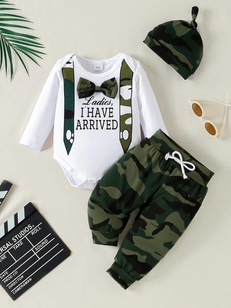 Baby 3 Piece Camouflage Bow Tie Outfit