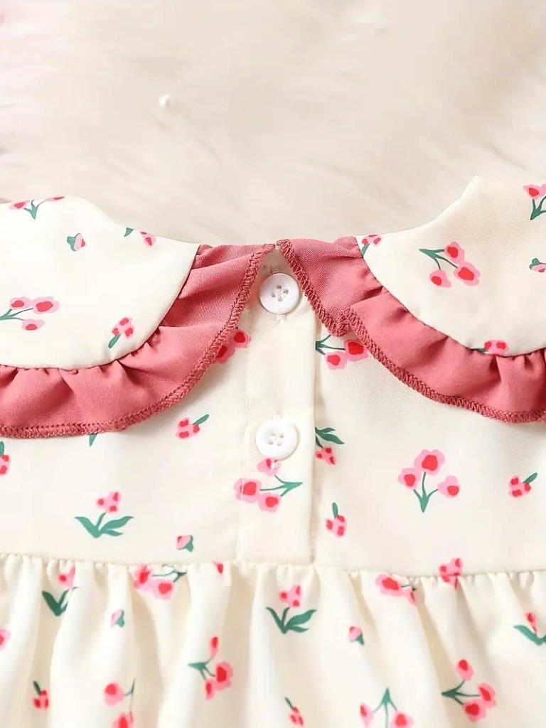 Baby Floral Doll Collar Top With Pants Set