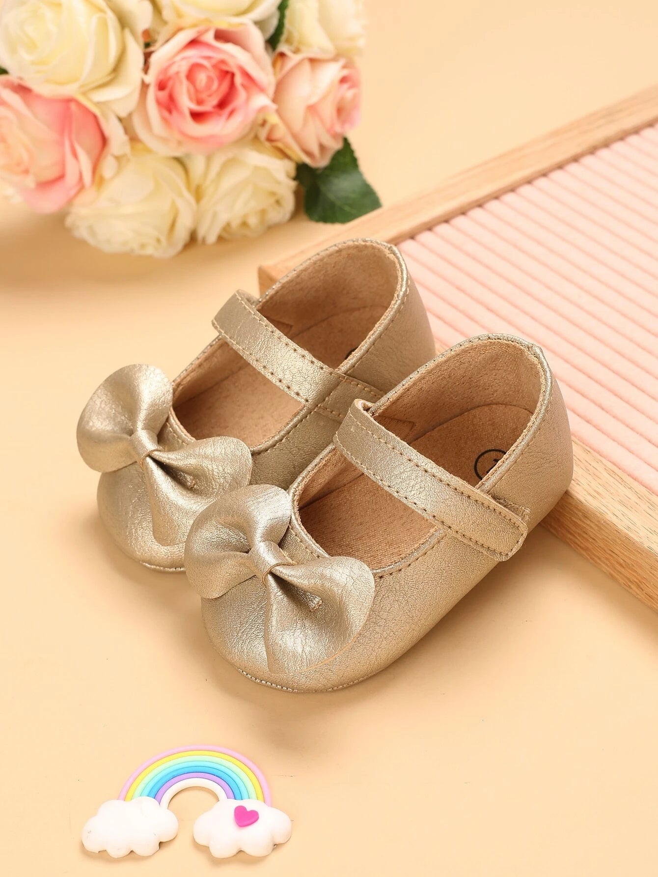 Baby Leather Flats With Bow Gold