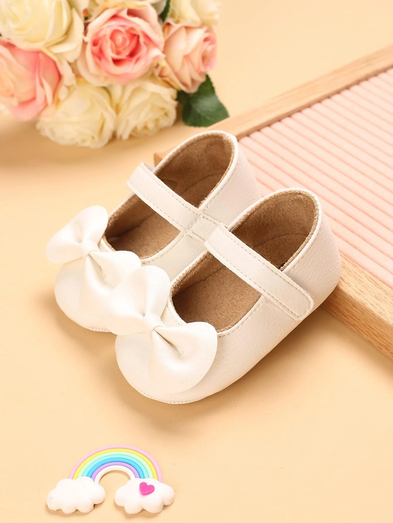 Baby Leather Flats With Bow White