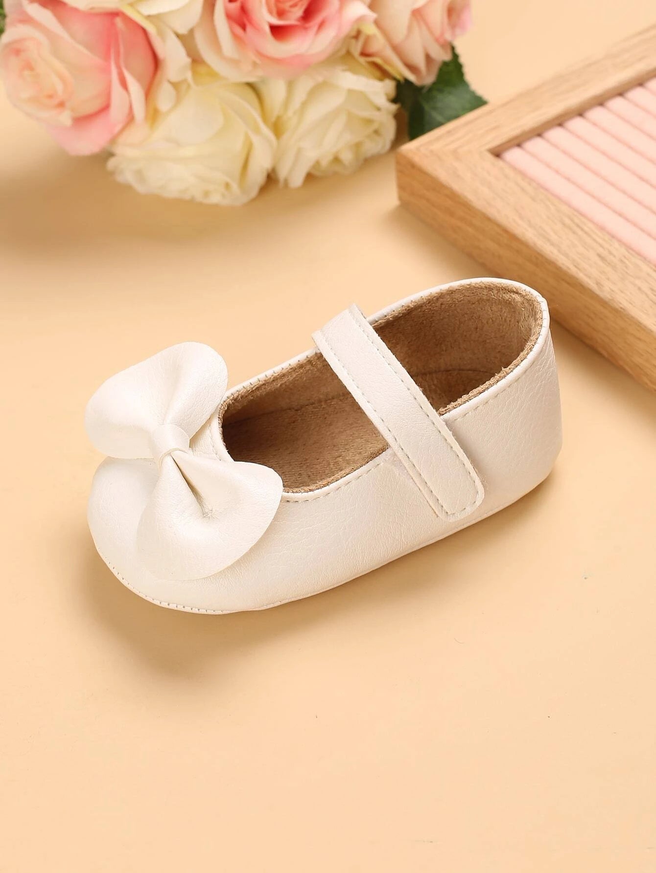 Baby Leather Flats With Bow White