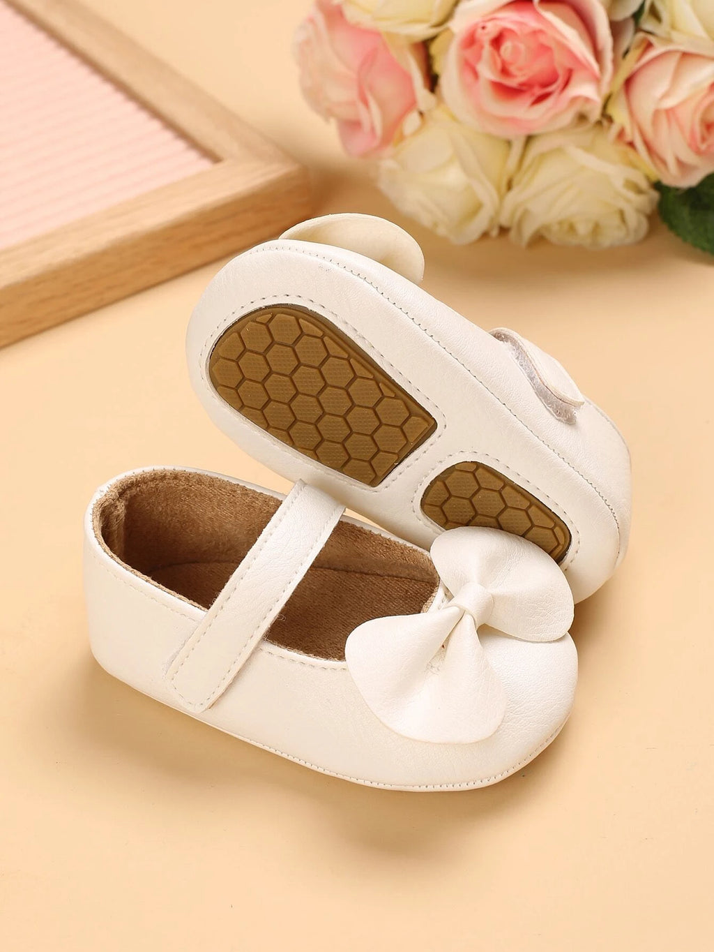 Baby Leather Flats With Bow White