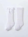 Baby Over The Knee Pattern Bow Socks White