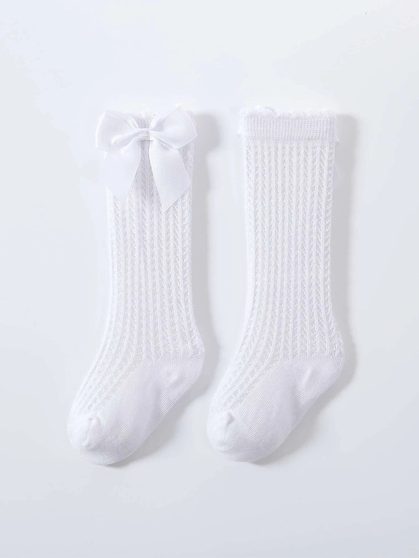 Baby Over The Knee Pattern Bow Socks White