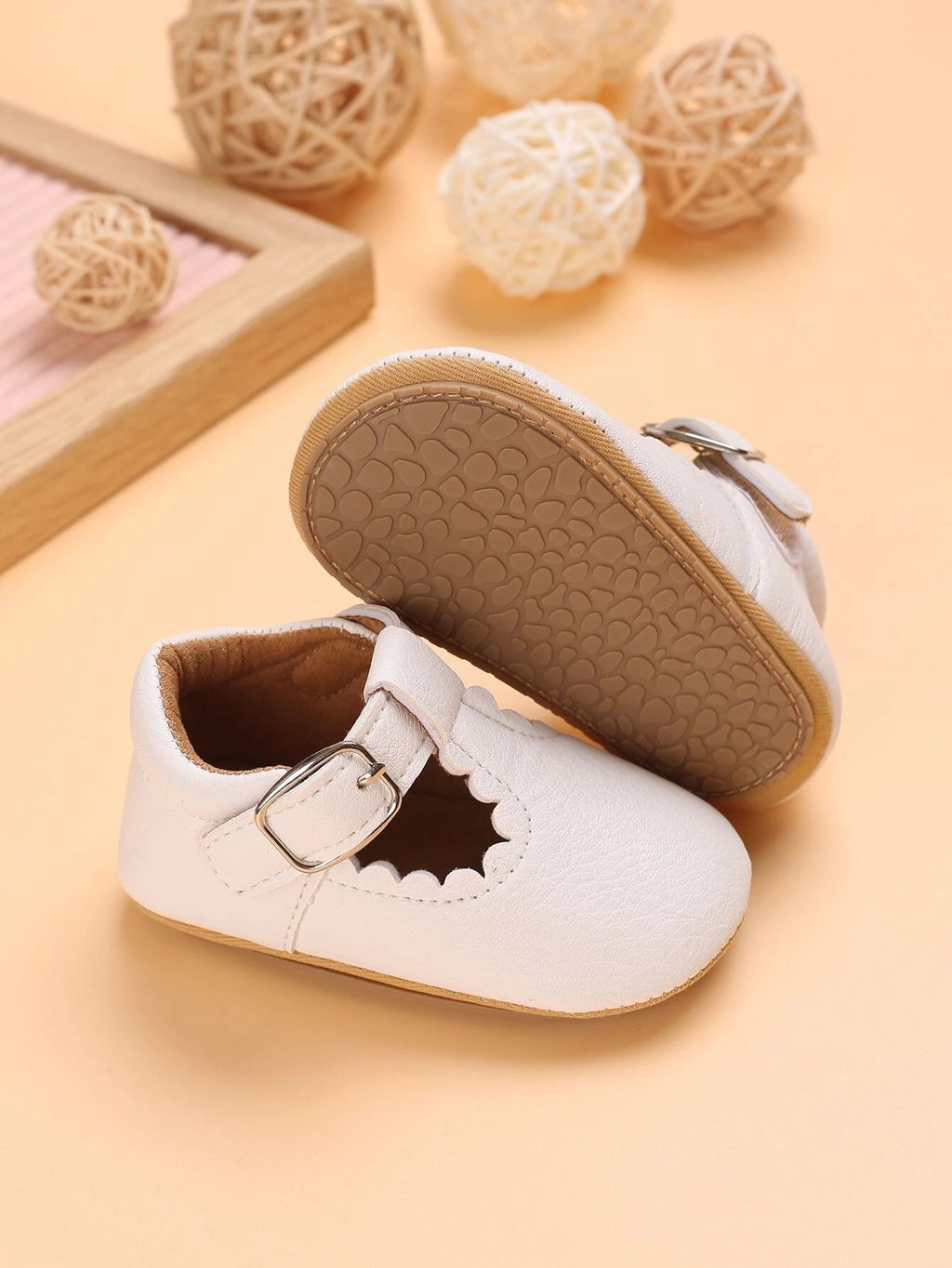 Baby White Leather T-bar