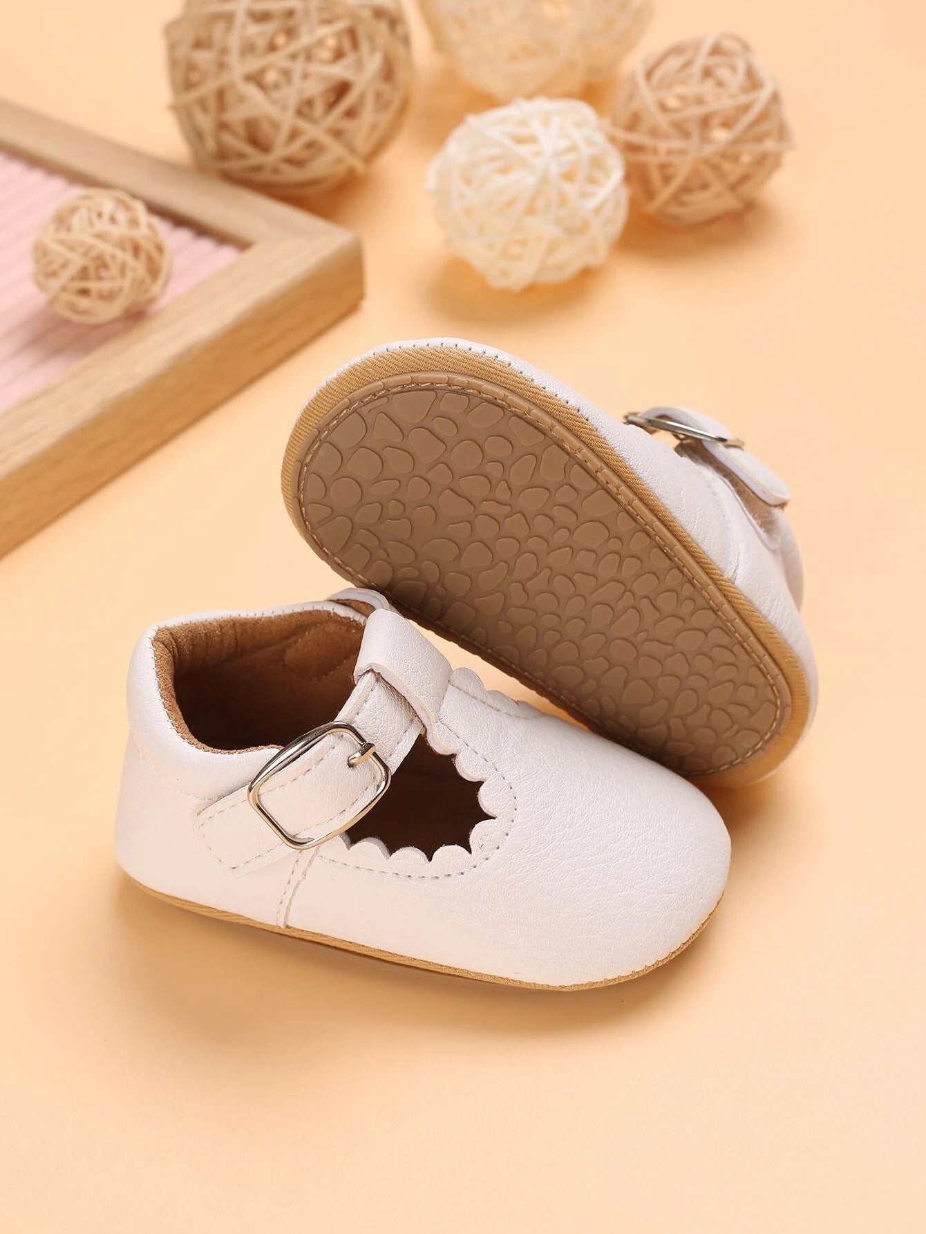 Baby White Leather T-bar