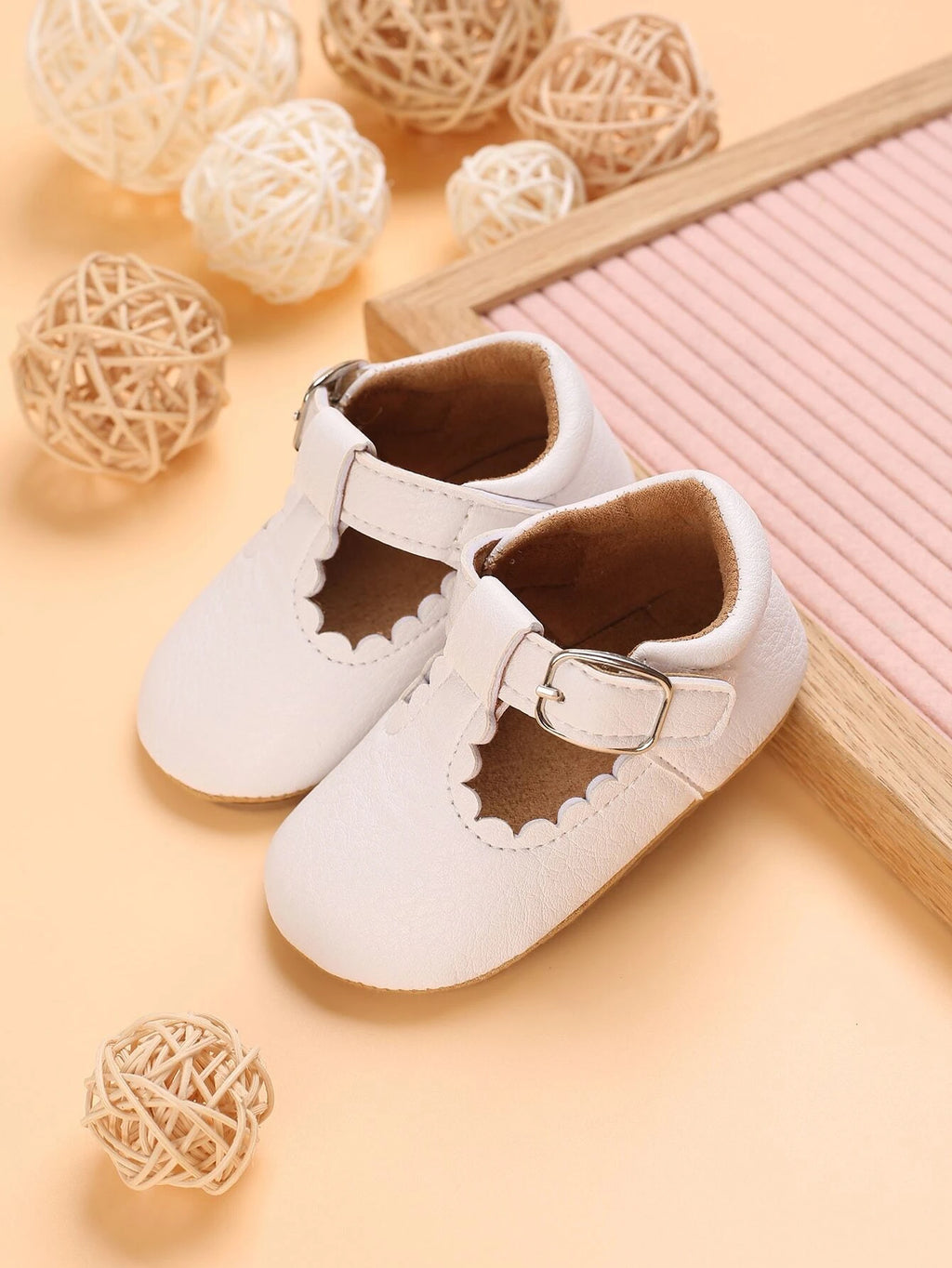 Baby White Leather T-bar