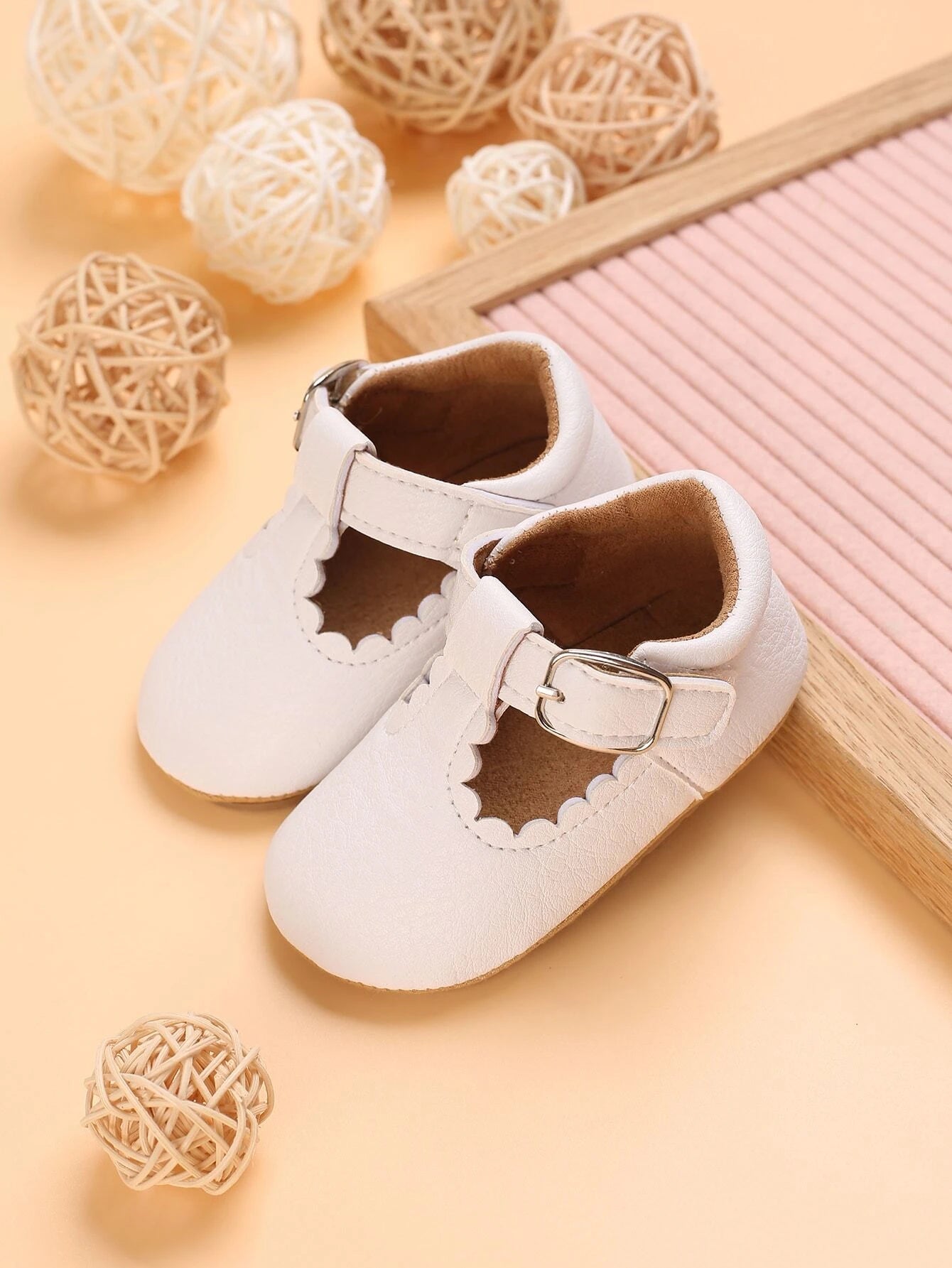 Baby White Leather T-bar