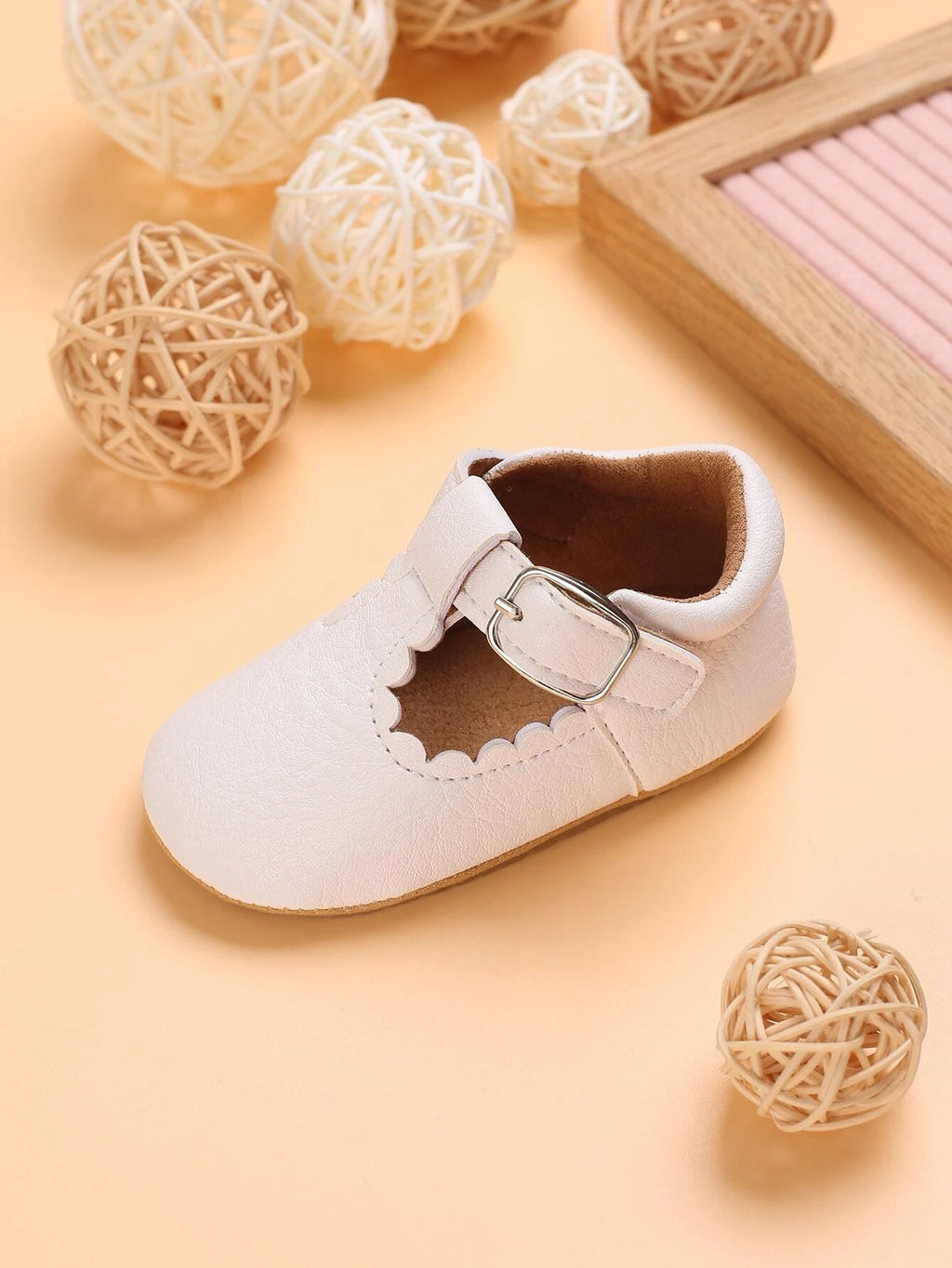 Baby White Leather T-bar