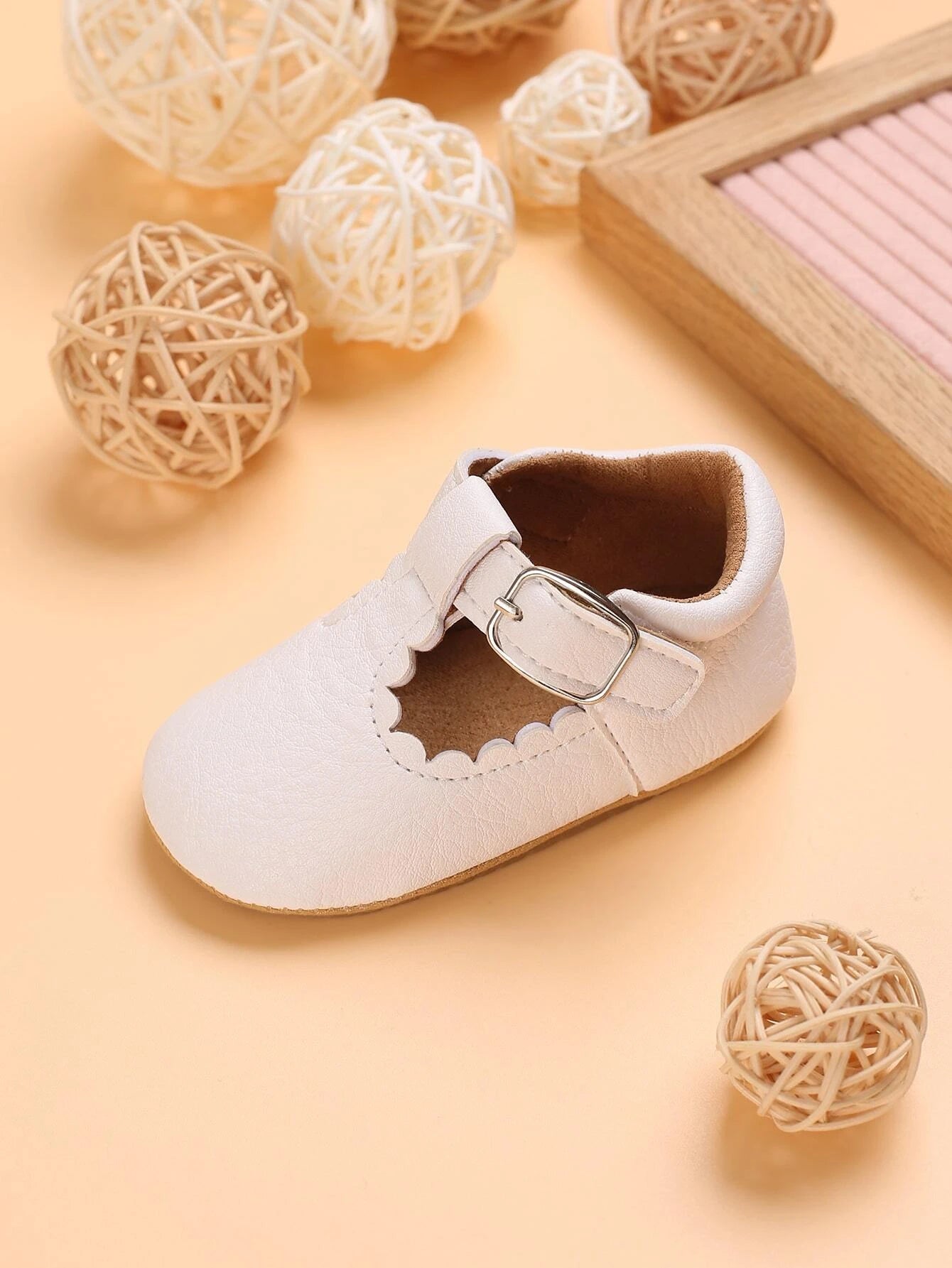 Baby White Leather T-bar