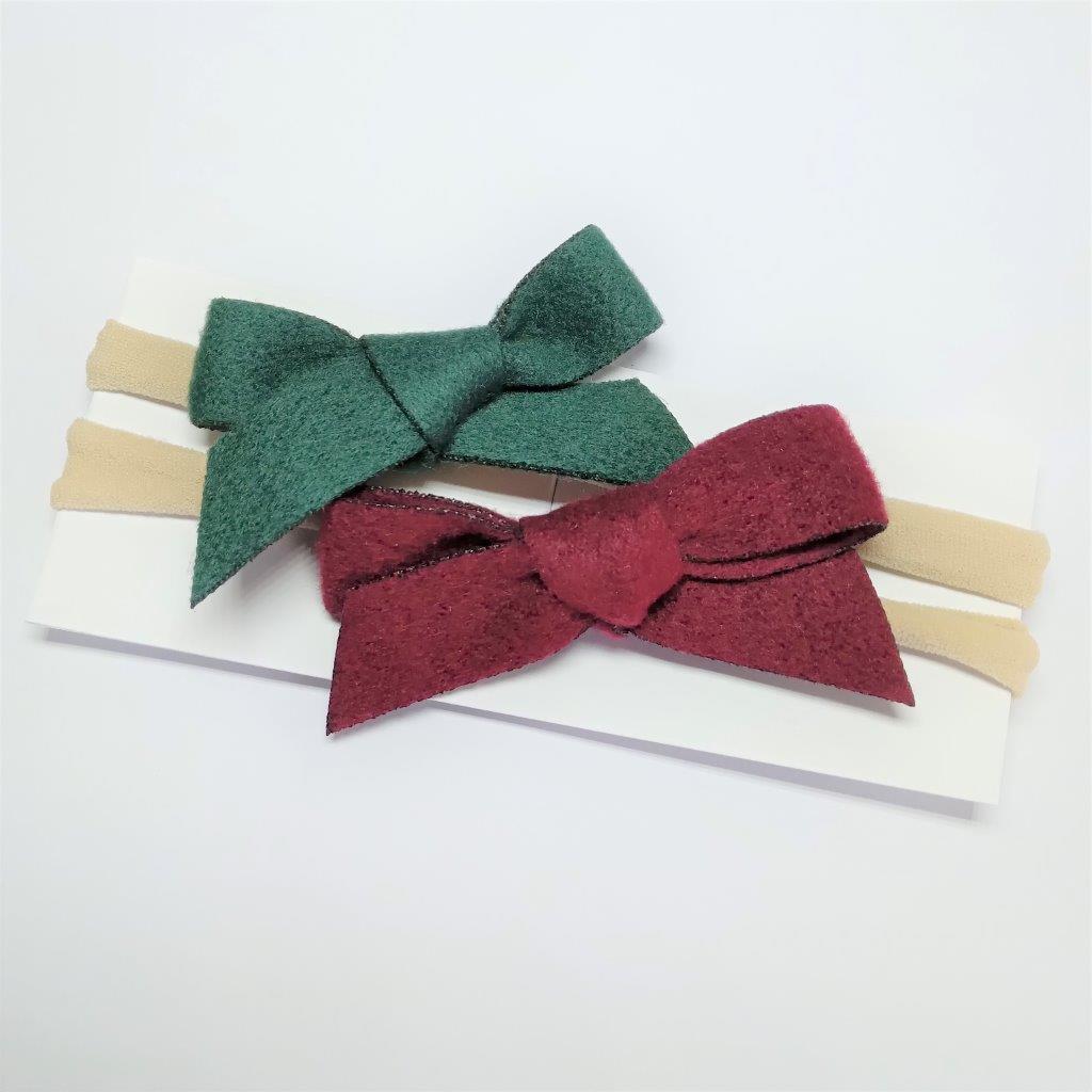 Baby 2 Piece Bow Headband Set Green Burgundy