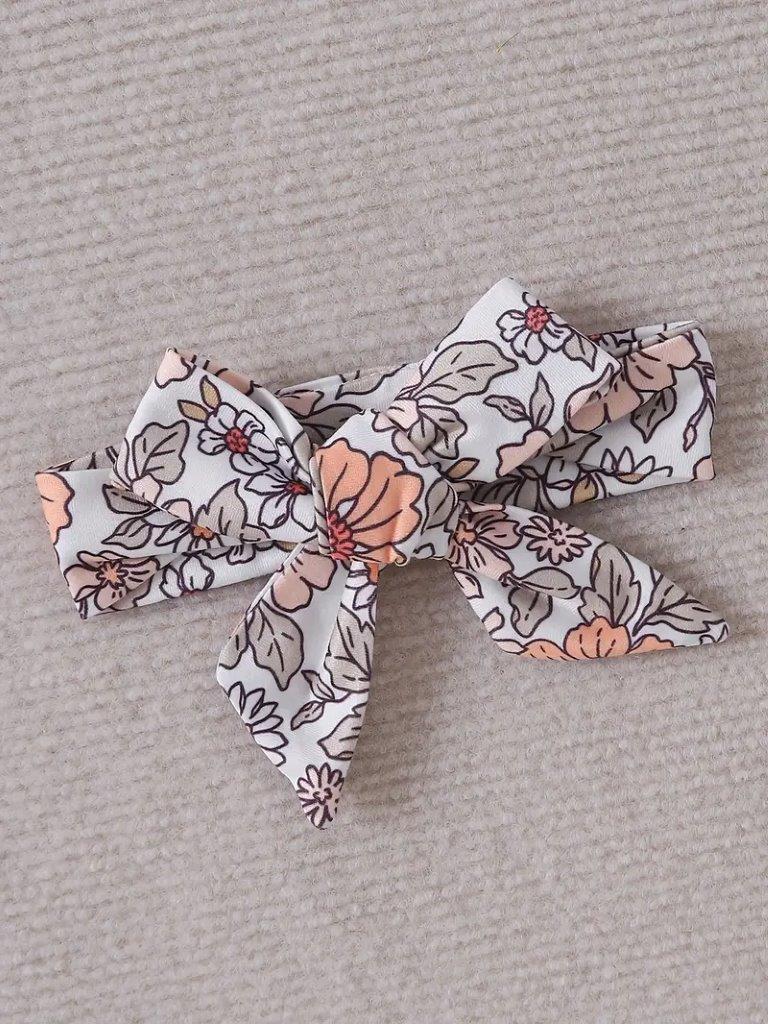 Baby Floral Print Jumpsuit With Headband