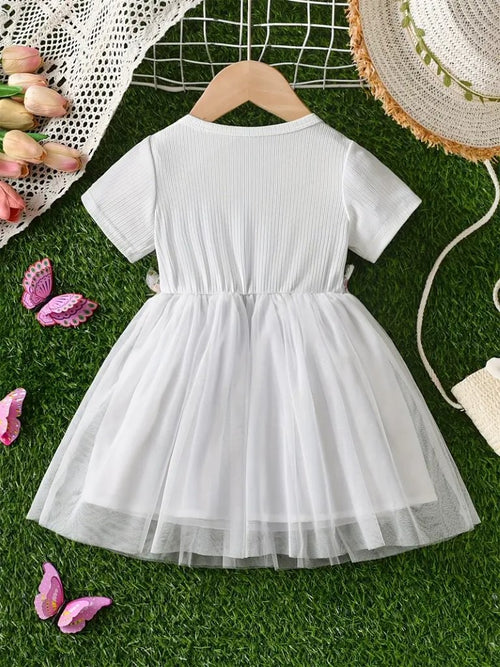 Baby Flower Waist Decor White Dress