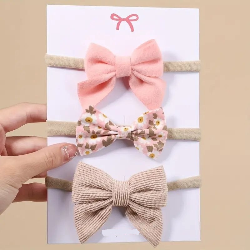 Baby 3 Piece Cute Bow Headband Set Camel