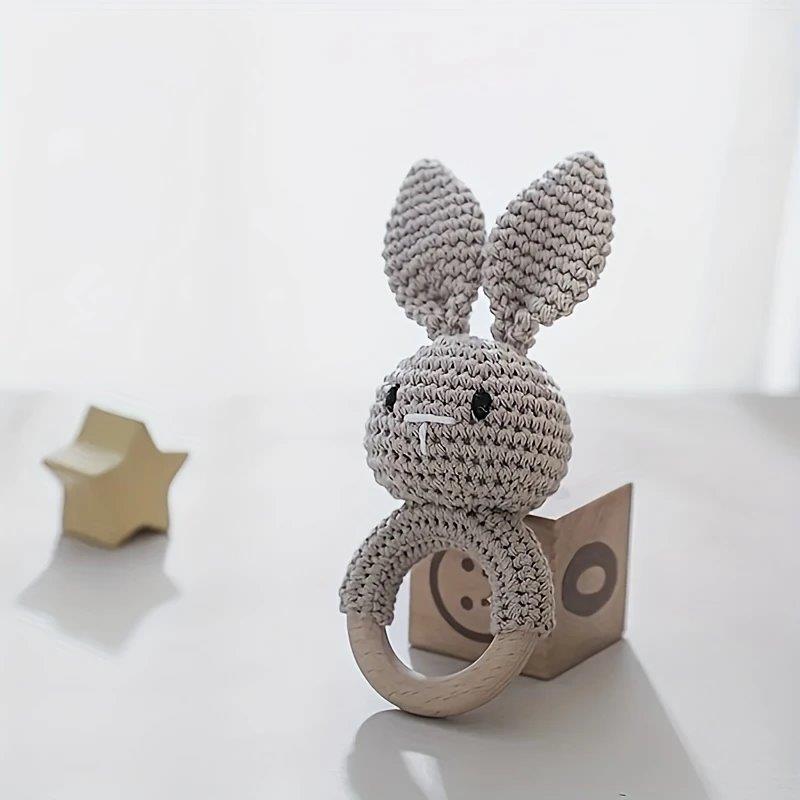 Baby Crochet Rabbit Rattle Grey