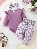 Baby Purple Ruffle Bodysuit And Pants Set