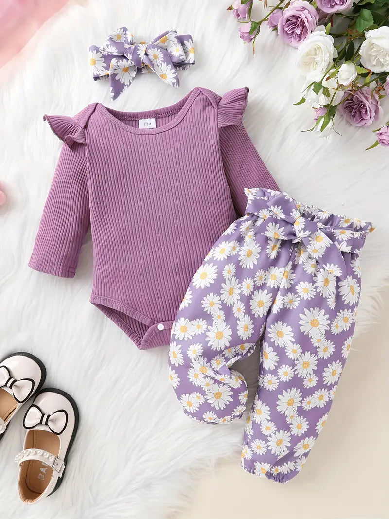 Baby Purple Ruffle Bodysuit And Pants Set