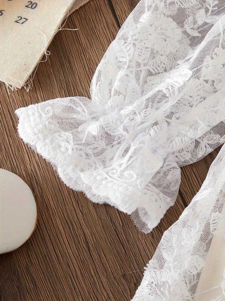 Baby White Embroidered Bow Lace Dress With Headband