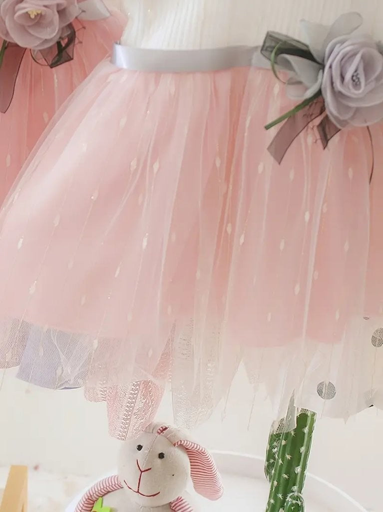 Baby Delicate Soft Pink And White Mesh Dress