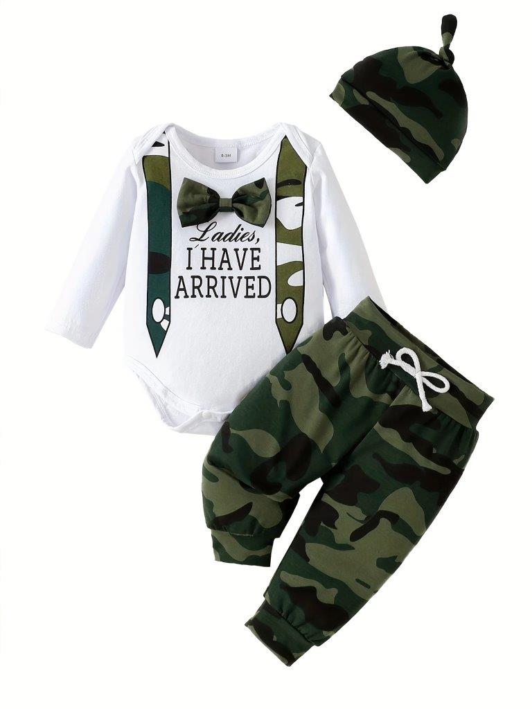 Baby 3 Piece Camouflage Bow Tie Outfit