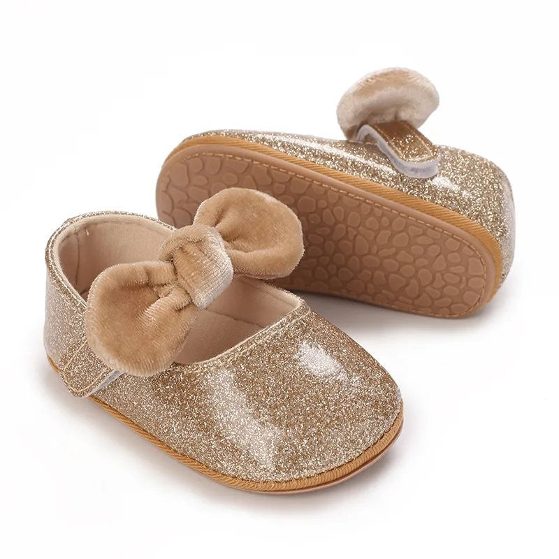Baby Bow Gold Glitter Non Slip Shoes