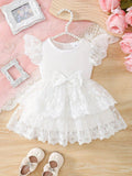 Baby White Lace Layered Bow Dress