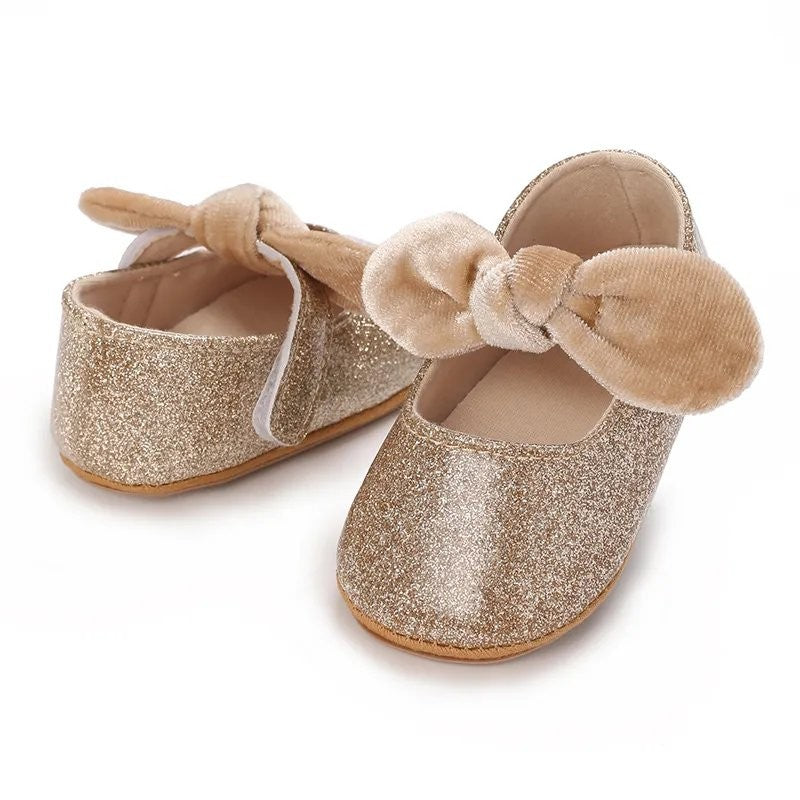 Baby Bow Gold Glitter Non Slip Shoes