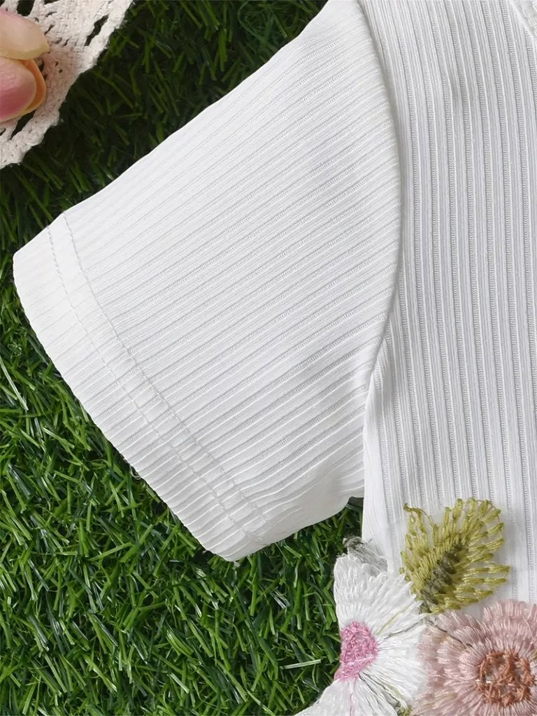 Baby Flower Waist Decor White Dress