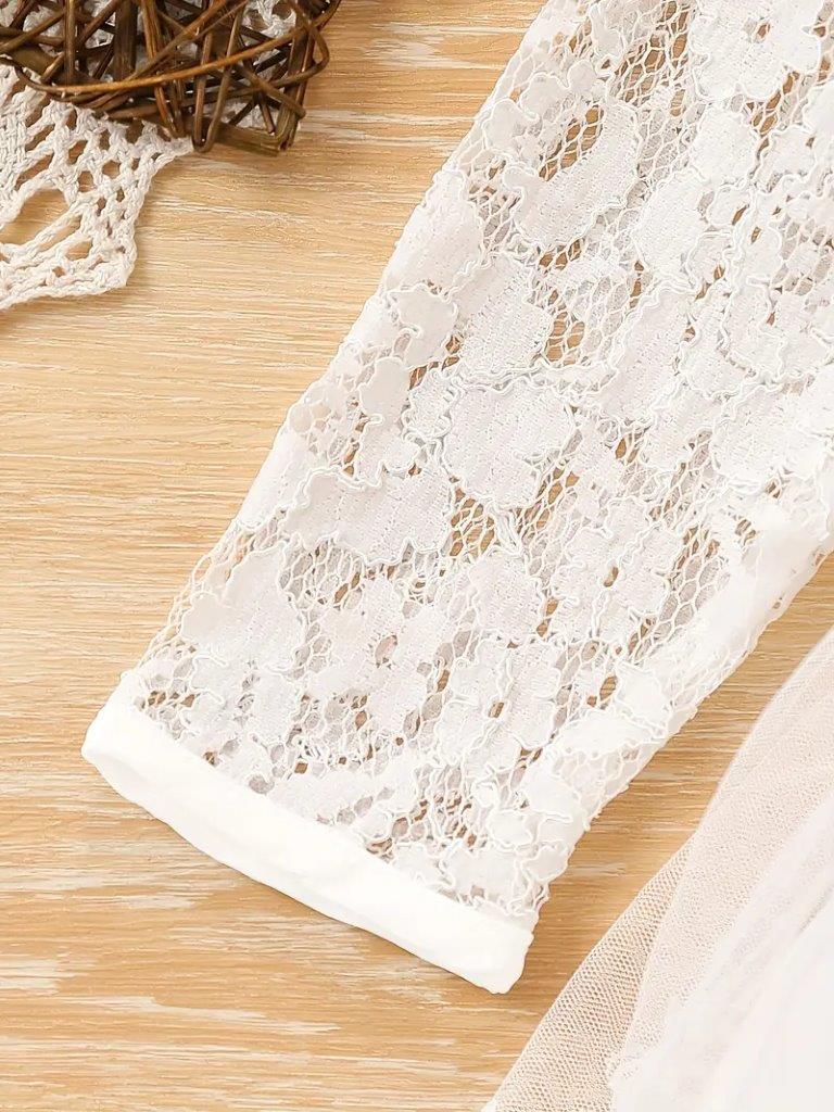 Baby White Belted Lace Dress With Headband
