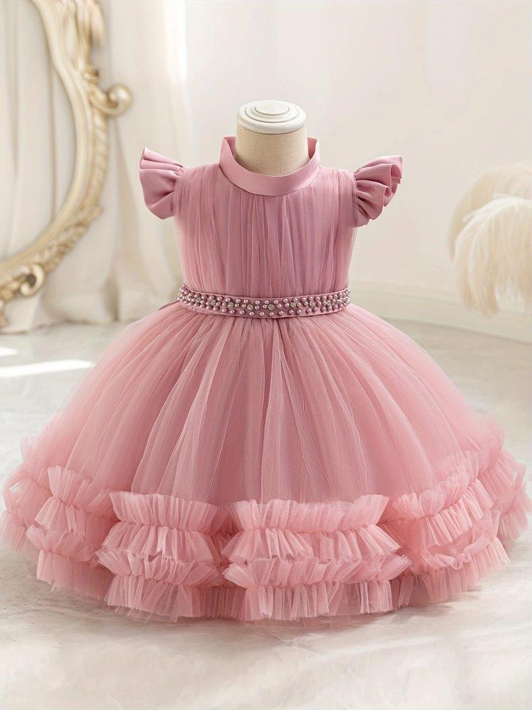 Baby Flared Diamante And Pearl Belted Princess Dress